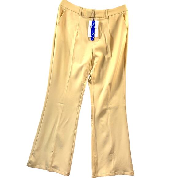 Cider Pants - Cider Yellow Wide Leg Pants Women’s L High Rise Tailored Stretch Trousers NWT
